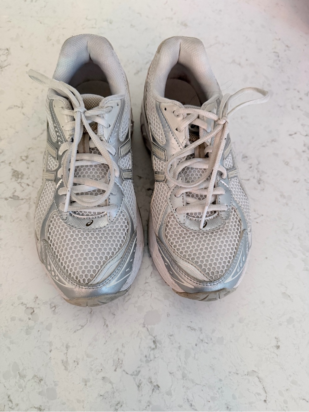 Asics Women's White and Silver Mesh Running Sneakers